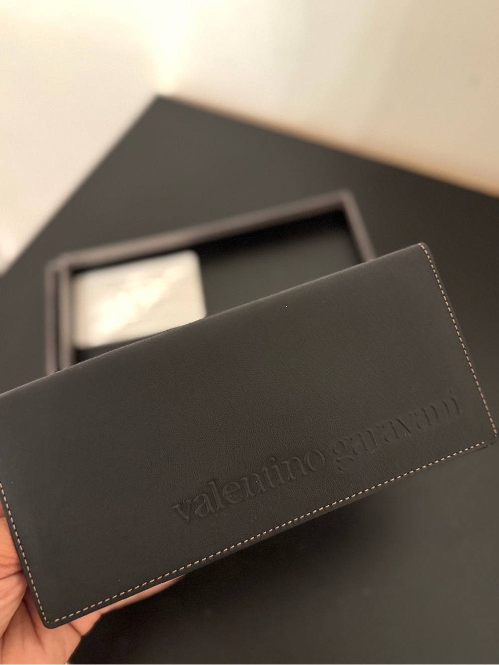 Valentino Garavani Black Leather Long Card Holder with Embossed Logo